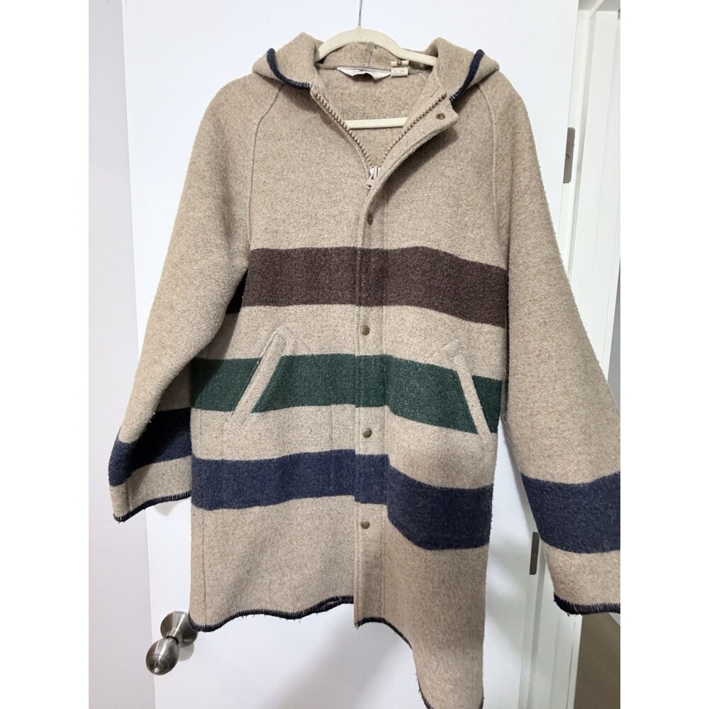 Vintage Woolrich striped hooded wool blanket coat, Hudson Bay style jacket. M